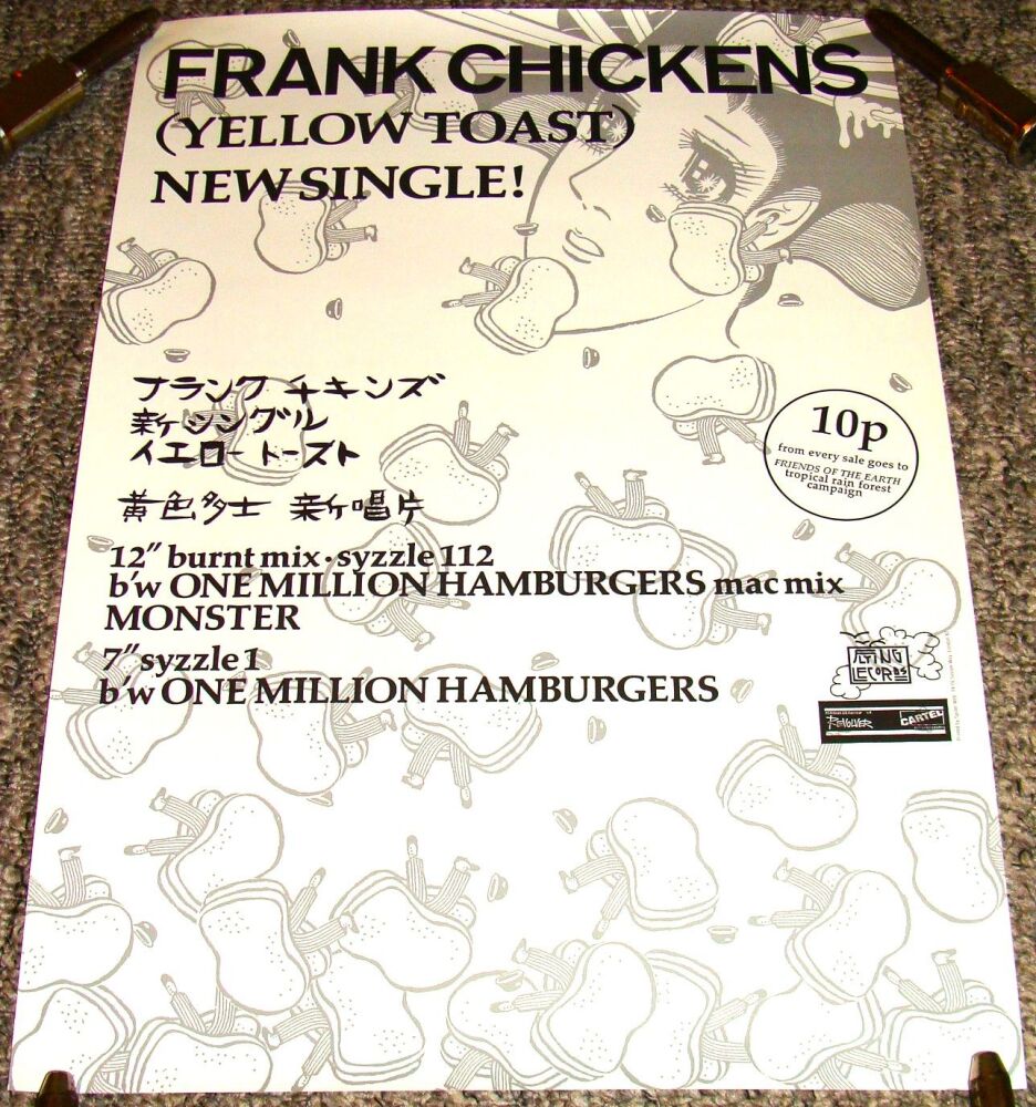 FRANK CHICKENS RARE U.K. RECORD COMPANY PROMO POSTER 'YELLOW TOAST' SINGLE 