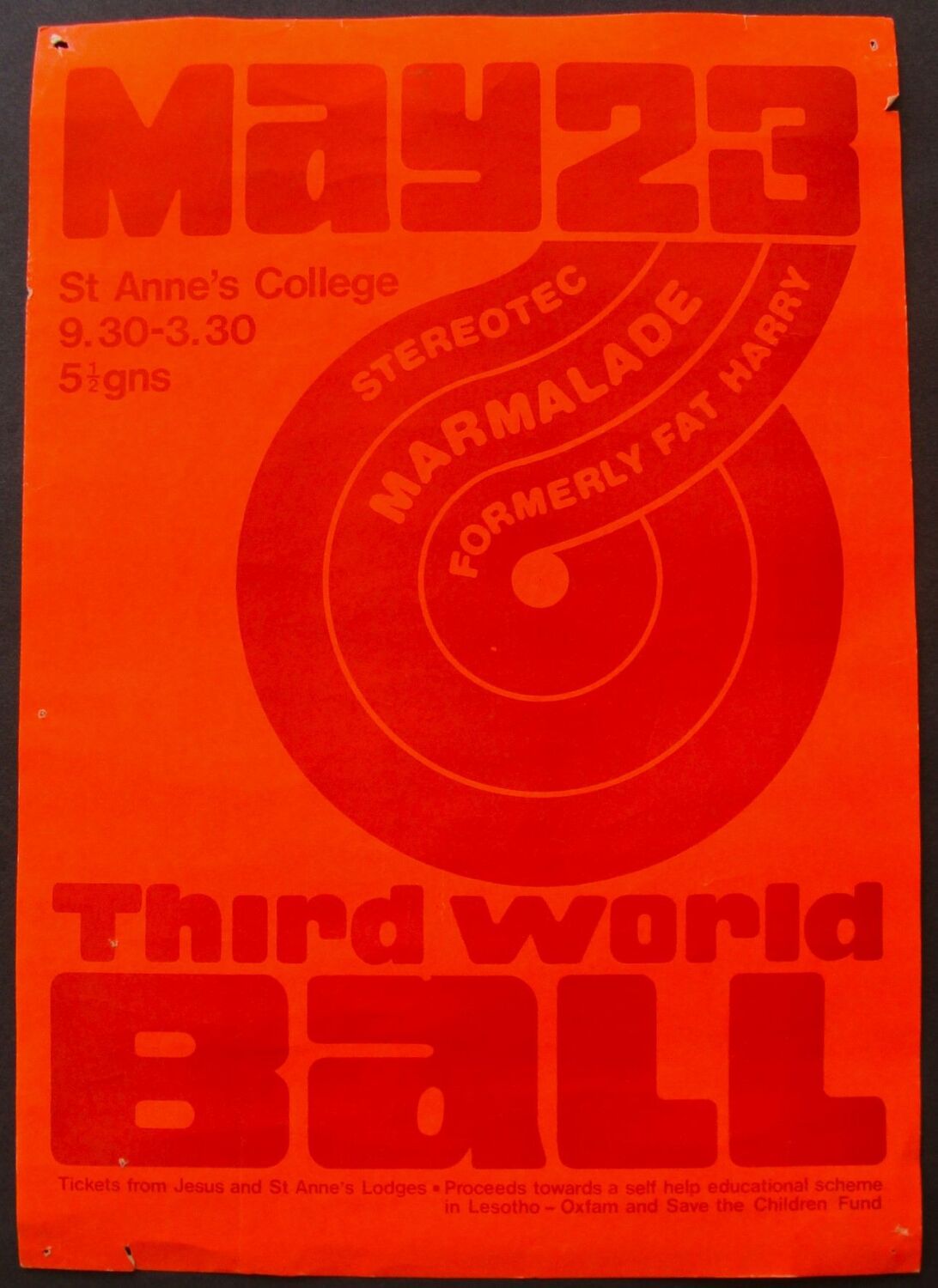 MARMALADE FORMALLY FAT HARRY CONCERT POSTER 23rd MAY 1971 ST. ANNE'S COLLEG