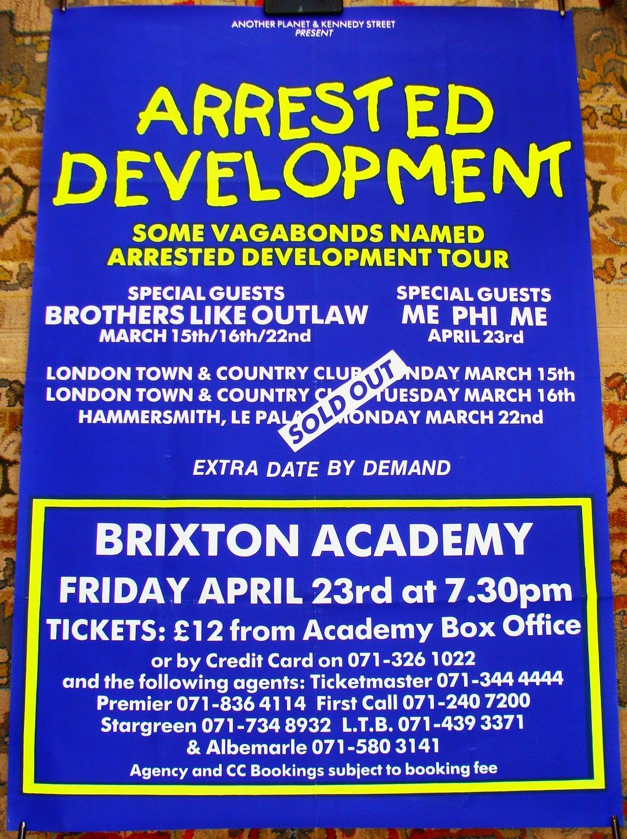 ARRESTED DEVELOPMENT RARE CONCERT POSTER FRIDAY 23rd APRIL 1993 BRIXTON ACA