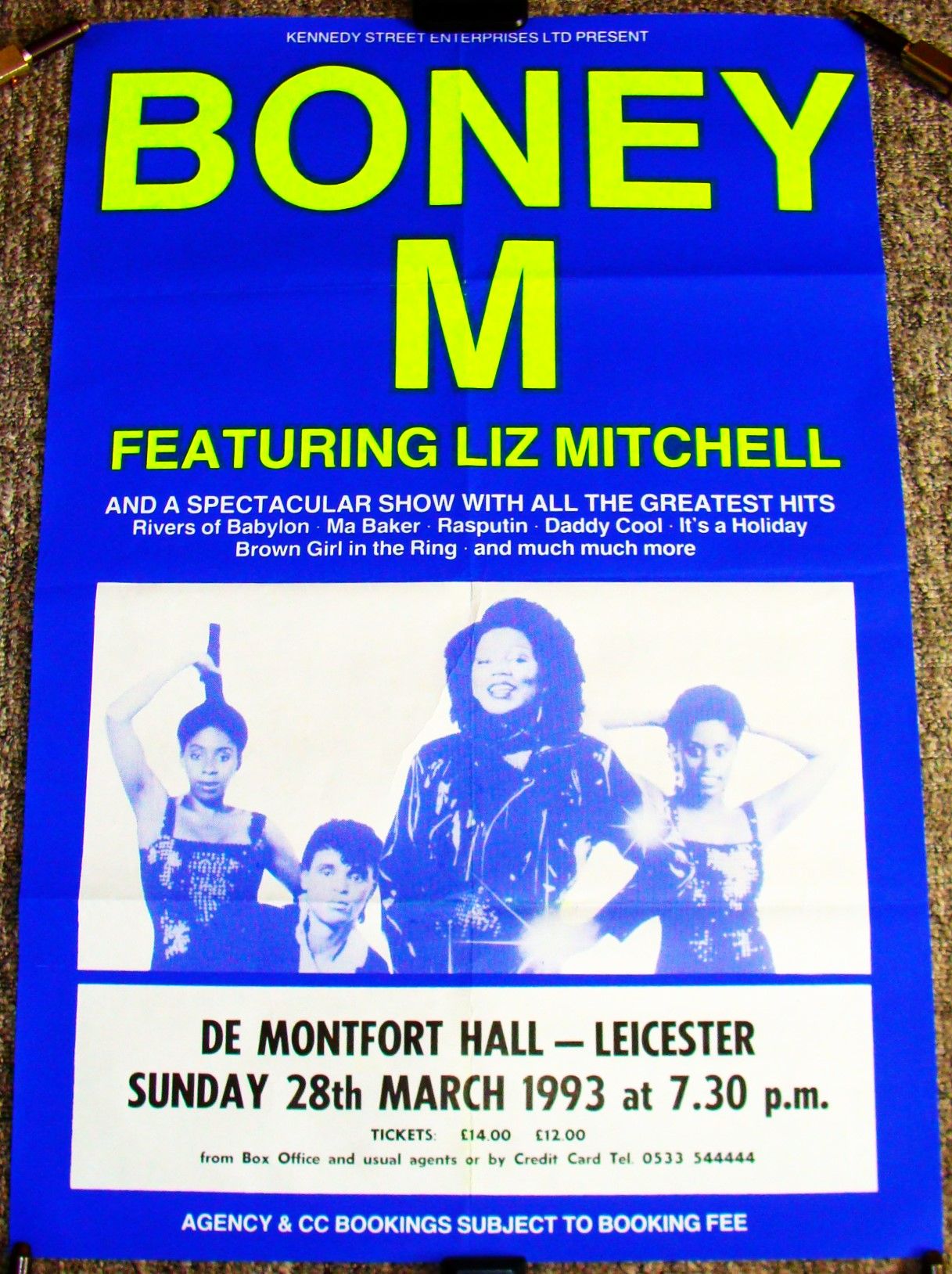 BONEY M RARE CONCERT POSTER SUNDAY 28th MARCH 1993 DE MONTFORT HALL LEICEST