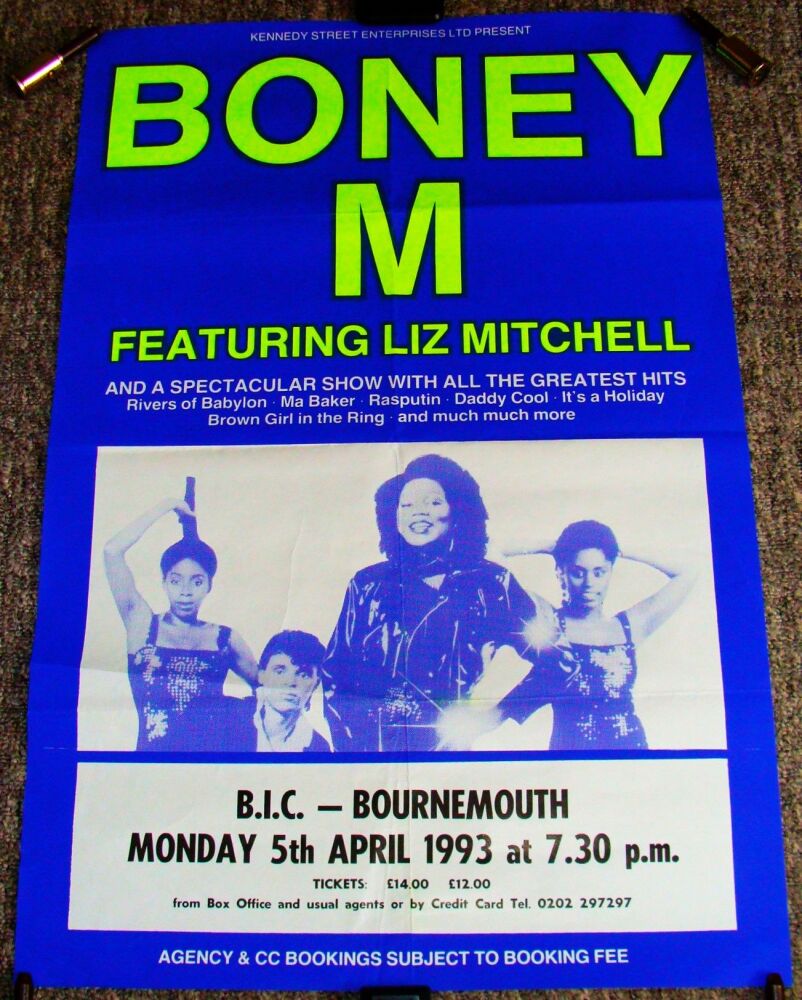BONEY M SUPERB RARE CONCERT POSTER FOR MONDAY 5th APRIL 1993 B.I.C. BOURNEM