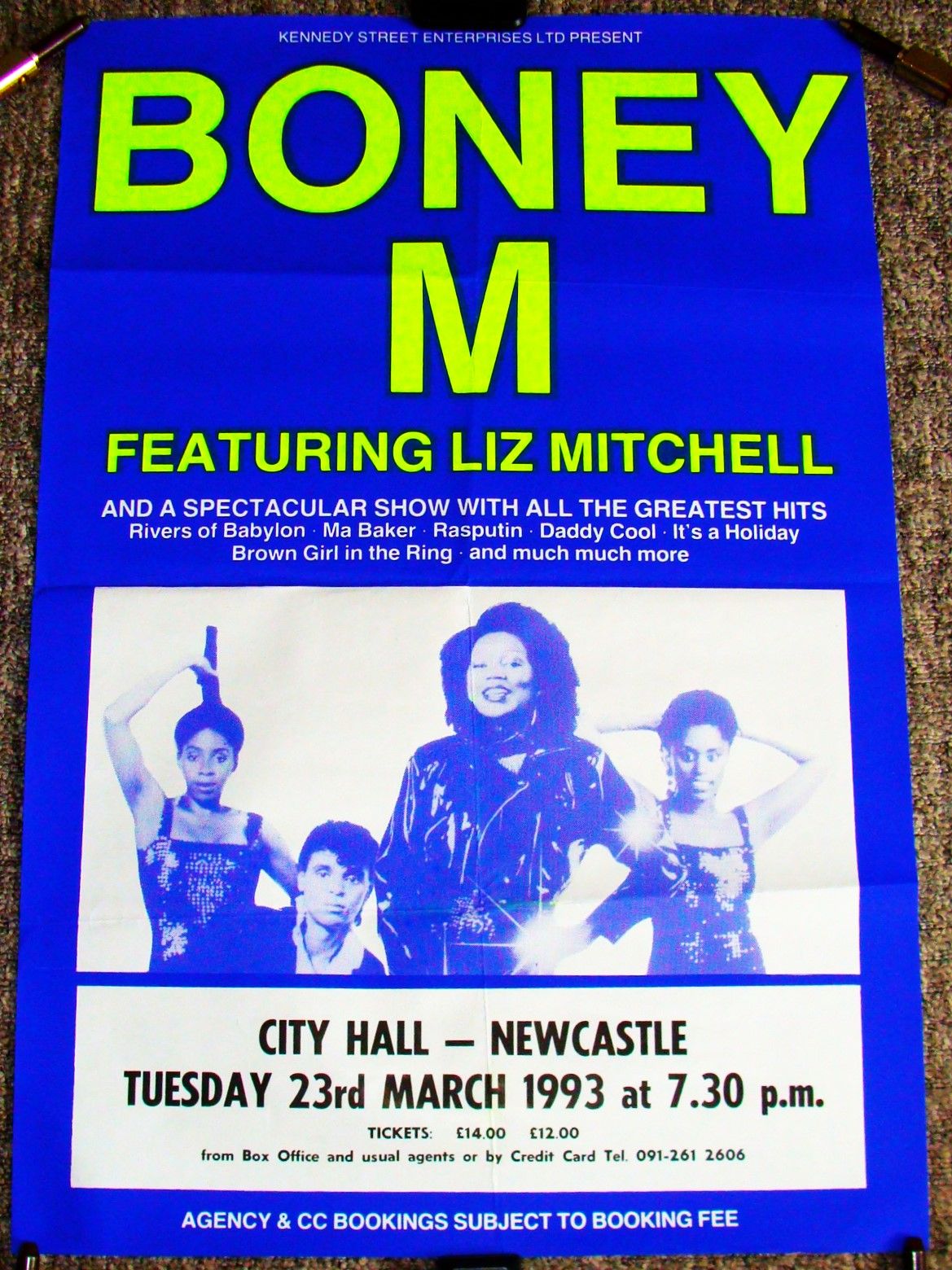 BONEY M STUNNING RARE CONCERT POSTER TUESDAY 23rd MARCH 1993 NEWCASTLE CITY