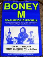 BONEY M STUNNING RARE CONCERT POSTER TUESDAY 23rd MARCH 1993 NEWCASTLE CITY HALL