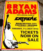 BRYAN ADAMS EXTREME CONCERT POSTER MANCHESTER MAINE ROAD TUESDAY 7th JULY 1992