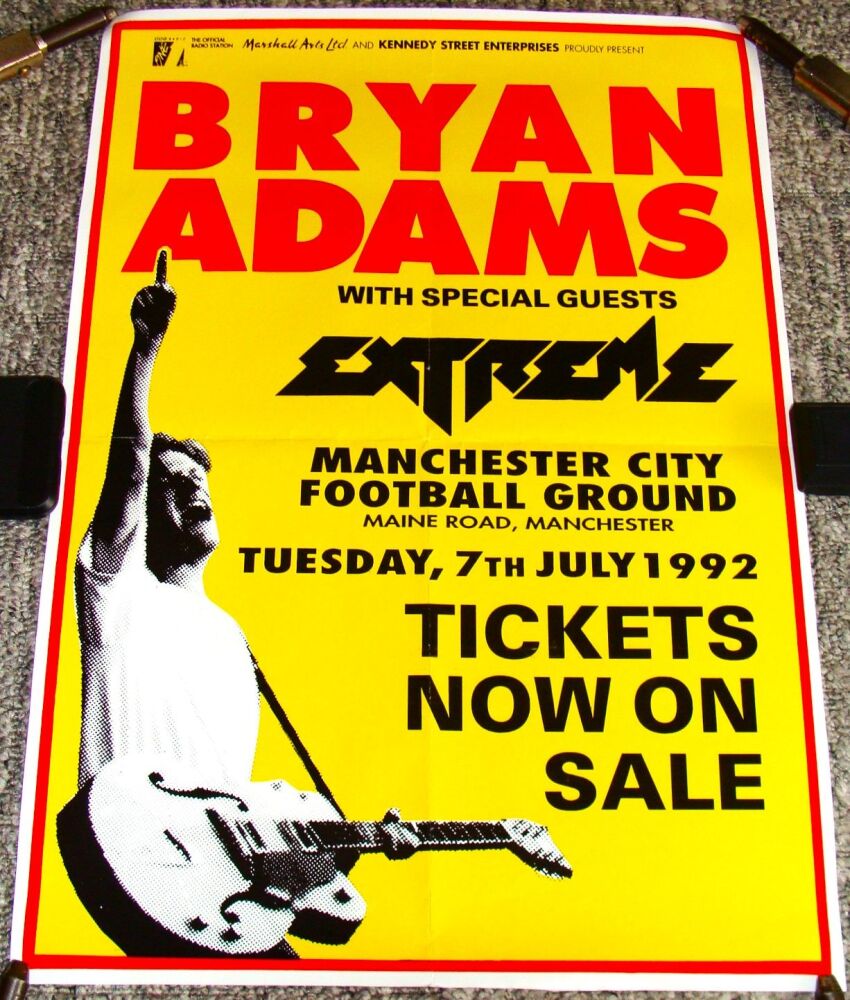 BRYAN ADAMS EXTREME CONCERT POSTER MANCHESTER MAINE ROAD TUESDAY 7th JULY 1