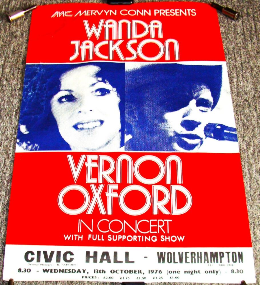 WANDA JACKSON & VERNON OXFORD CONCERT POSTER WED 13th OCT 1976 WOLVERHAMPTO
