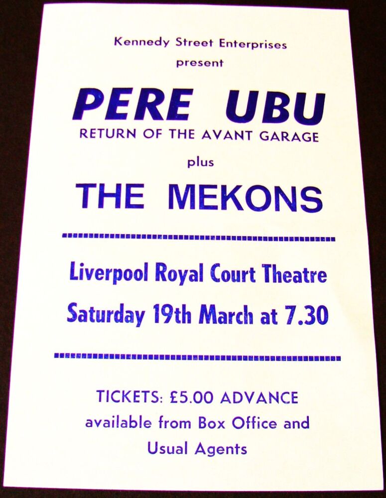 PERE UBU THE MEKONS RARE U.K. CONCERT FLYER SATURDAY 19th MARCH 1988 LIVERP