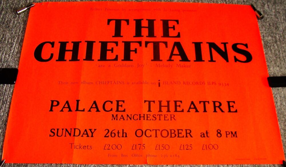 THE CHIEFTAINS CONCERT POSTER SUNDAY 26th OCTOBER 1975 PALACE THEATRE MANCH