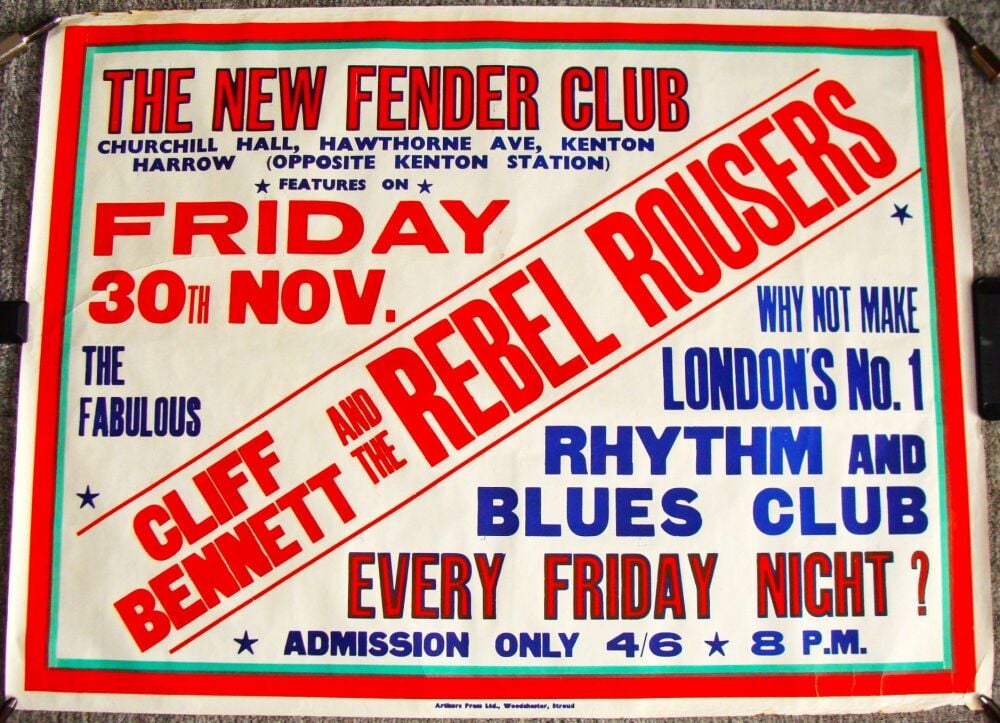 CLIFF BENNETT AND THE REBEL ROUSERS CONCERT POSTER FRI 30th NOV 1962 KENTON