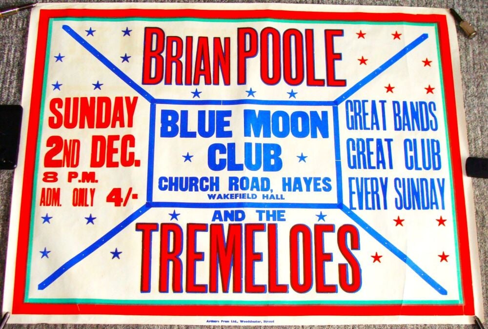 BRIAN POOLE AND THE TREMELOES CONCERT POSTER SUNDAY 2nd DECEMBER 1962 HAYES