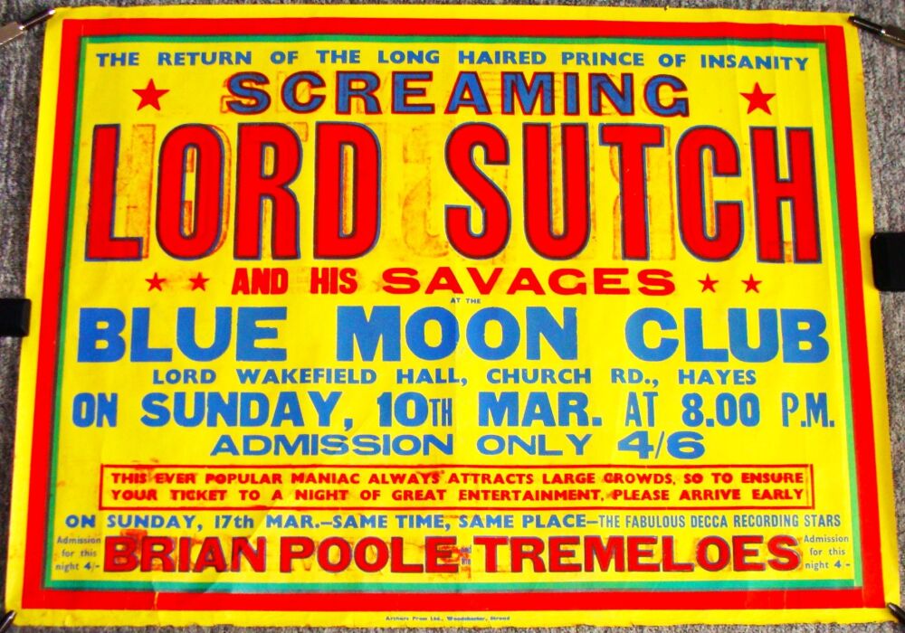 SCREAMING LORD SUTCH & SAVAGES RARE CONCERT POSTER SUN 10th MARCH 1963 HAYE