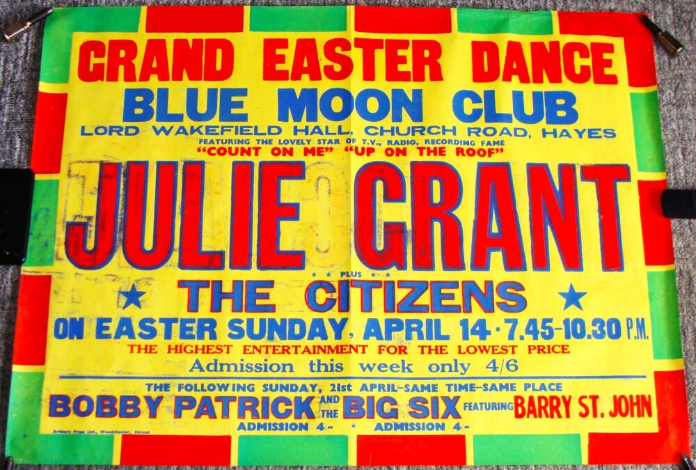 JULIE GRANT STUNNING CONCERT POSTER SUNDAY 14th APRIL 1963 BLUE MOON CLUB H