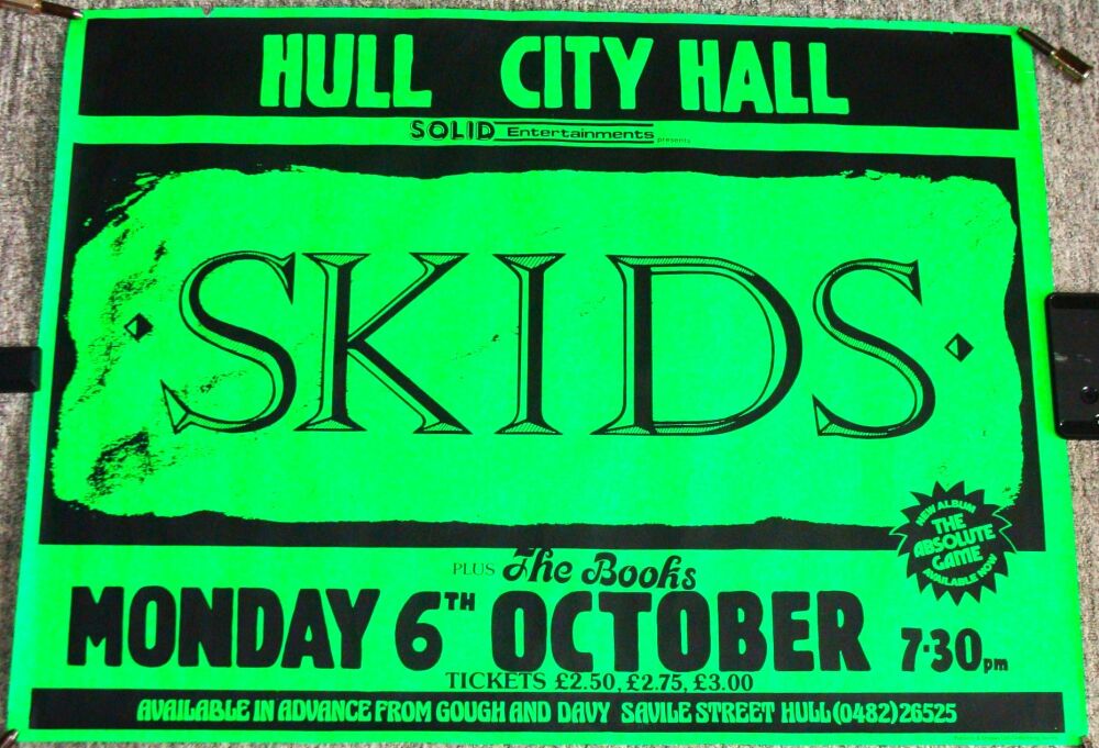 SKIDS STUNNING RARE CONCERT POSTER MONDAY 6th OCTOBER 1980 HULL CITY HALL U