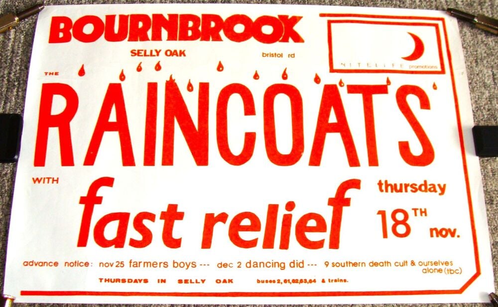 THE RAINCOATS THE CULT CONCERT POSTER THUR 18th NOV 1982 BOURNEBROOK SELLY 