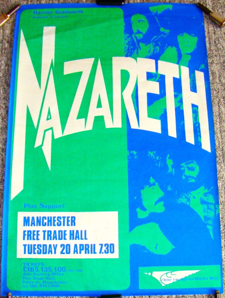 NAZARETH RARE CONCERT POSTER TUESDAY 20th APRIL 1976 FREE TRADE HALL MANCHE