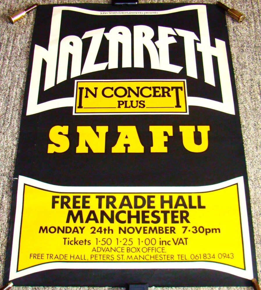 NAZARETH SNAFU CONCERT POSTER MON 24th NOV 1975 FREE TRADE HALL MANCHESTER 