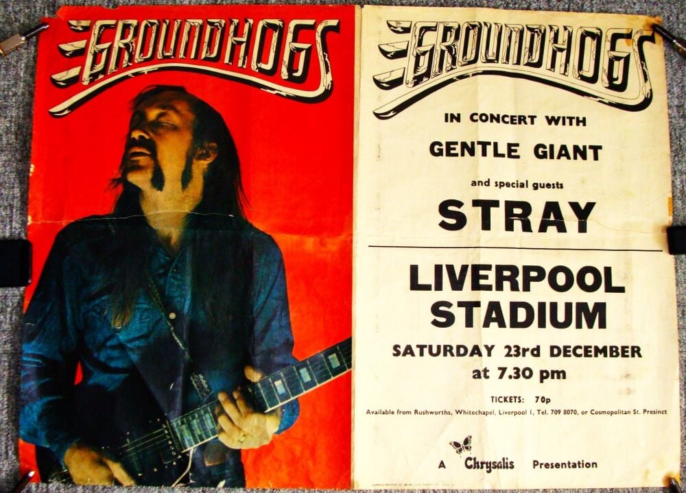 GROUNDHOGS STRAY GENTLE GIANT CONCERT POSTER SAT 23rd DEC 1971 LIVERPOOL ST