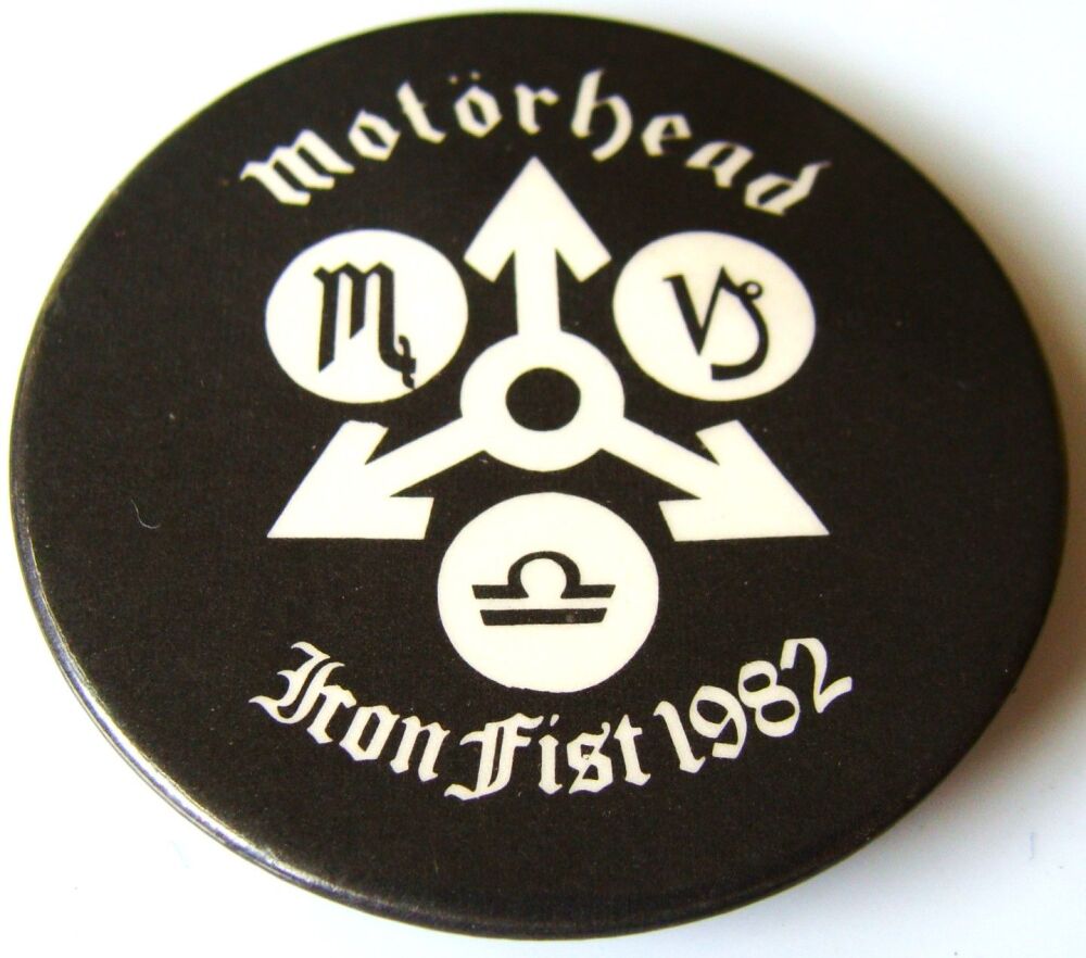 MOTORHEAD FABULOUS AND RARE 'IRON FIST' TOUR U.K. ISSUE LARGE METAL BADGE 1