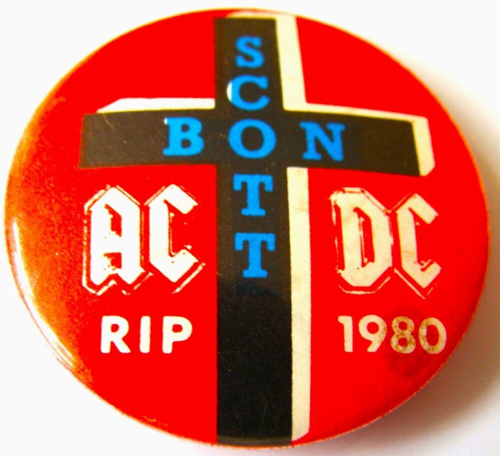 AC/DC REALLY STUNNING AND RARE 'RIP BON SCOTT' U.K. ISSUE SMALL METAL BADGE