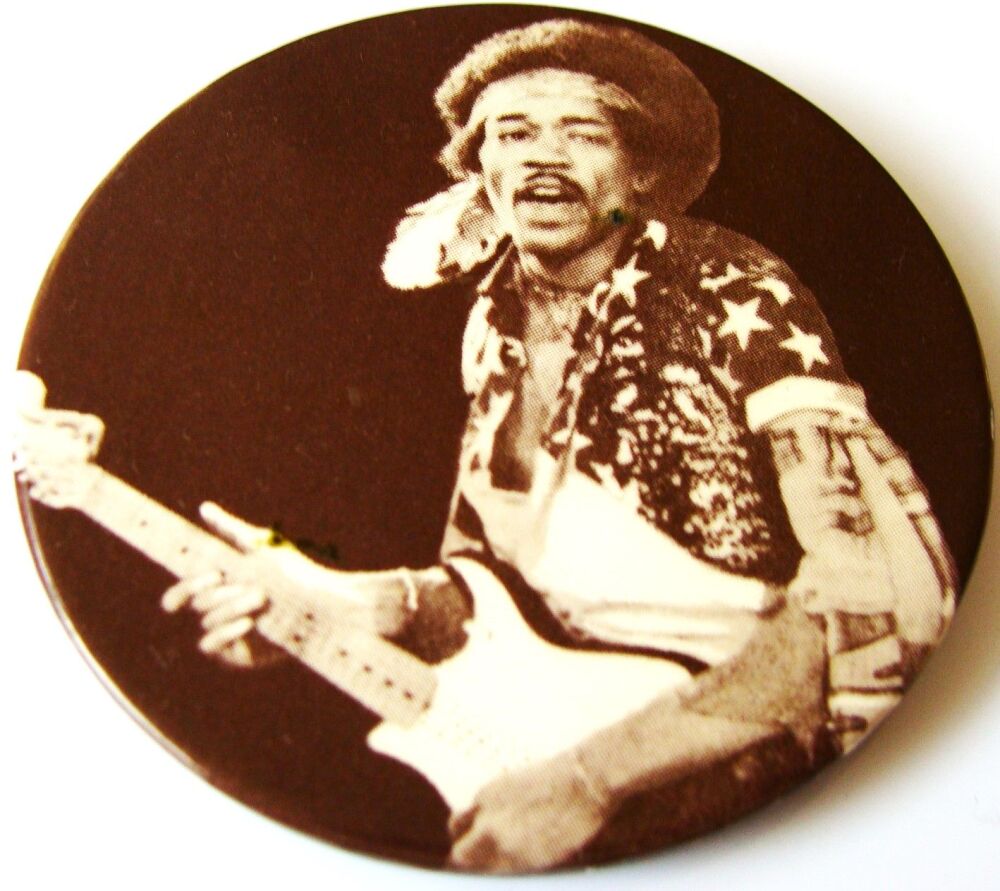 JIMI HENDRIX X 2 FABULOUS RARE U.K. ISSUE LARGE & SMALL METAL BADGES MID 19