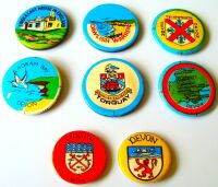 DEVON AND CORNWALL REALLY FABULOUS RARE U.K. ISSUE X 8 METAL BADGES 1970's