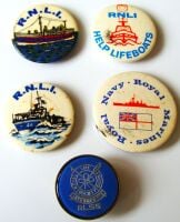 RNLI RLSS ROYAL NAVY MARINES REALLY GORGEOUS U.K. ISSUE X 5 METAL BADGES 1970's