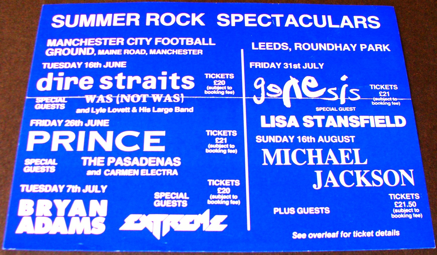 PRINCE GENESIS MICHAEL JACKSON 'SUMMER ROCK SPECTACULARS' CONCERTS FLYER 1991  1.JPG