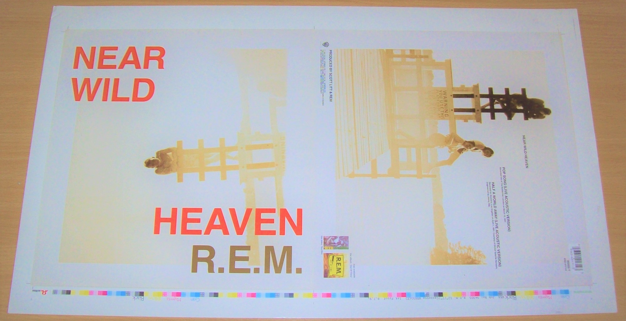 REM U.K. RECORD COMPANY 1st PROOF TEST PRESSING SLEEVE 'NEAR WILD HEAVEN' 12 INCH 7 INCH CASSETTE SINGLES 8-7-1991 1.jpg