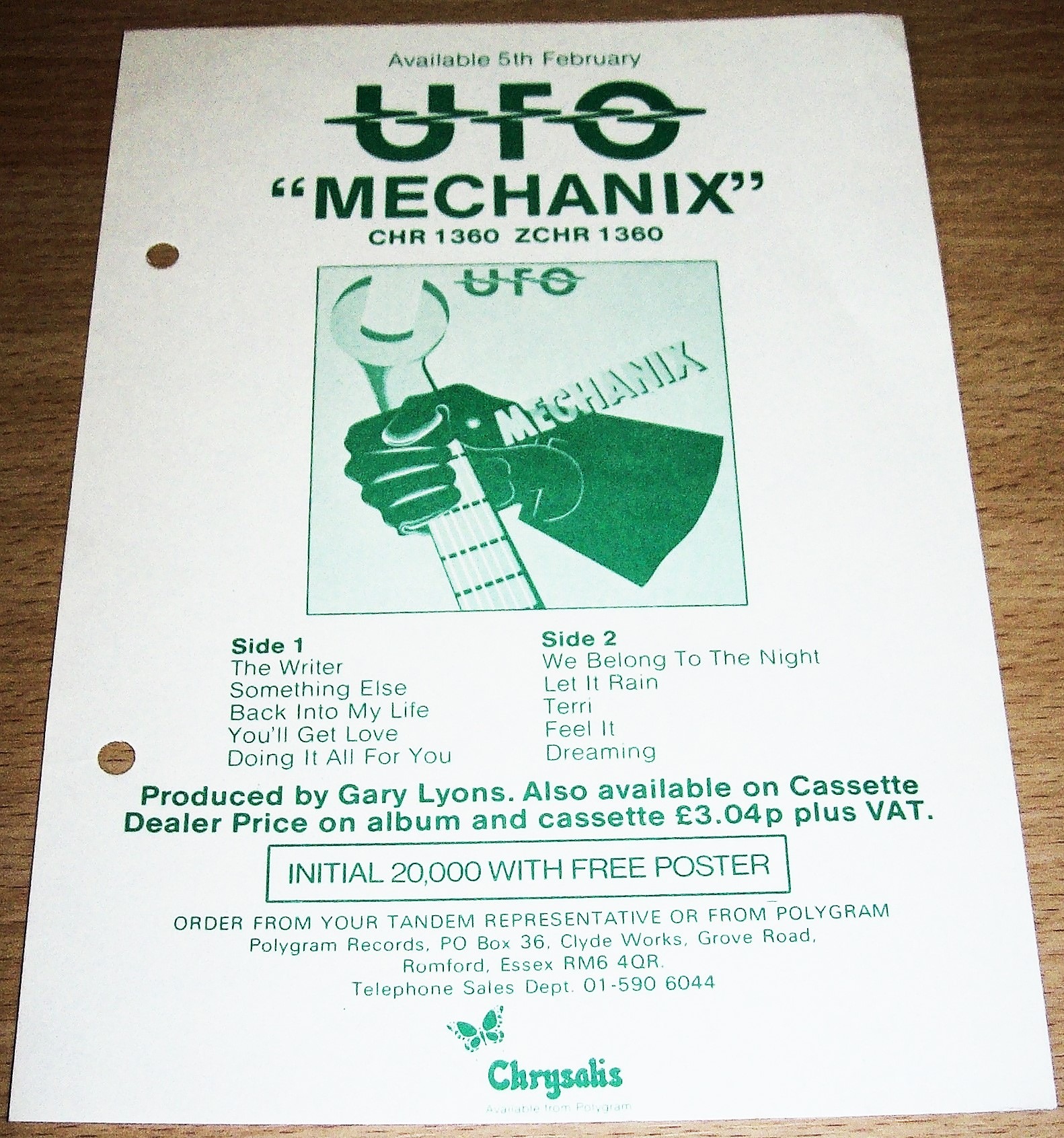 U.F.O. U.K. RECORD COMPANY PROMO RETAIL INFO SHEET FOR THE 'MECHANIX' ALBUM 1982.JPG
