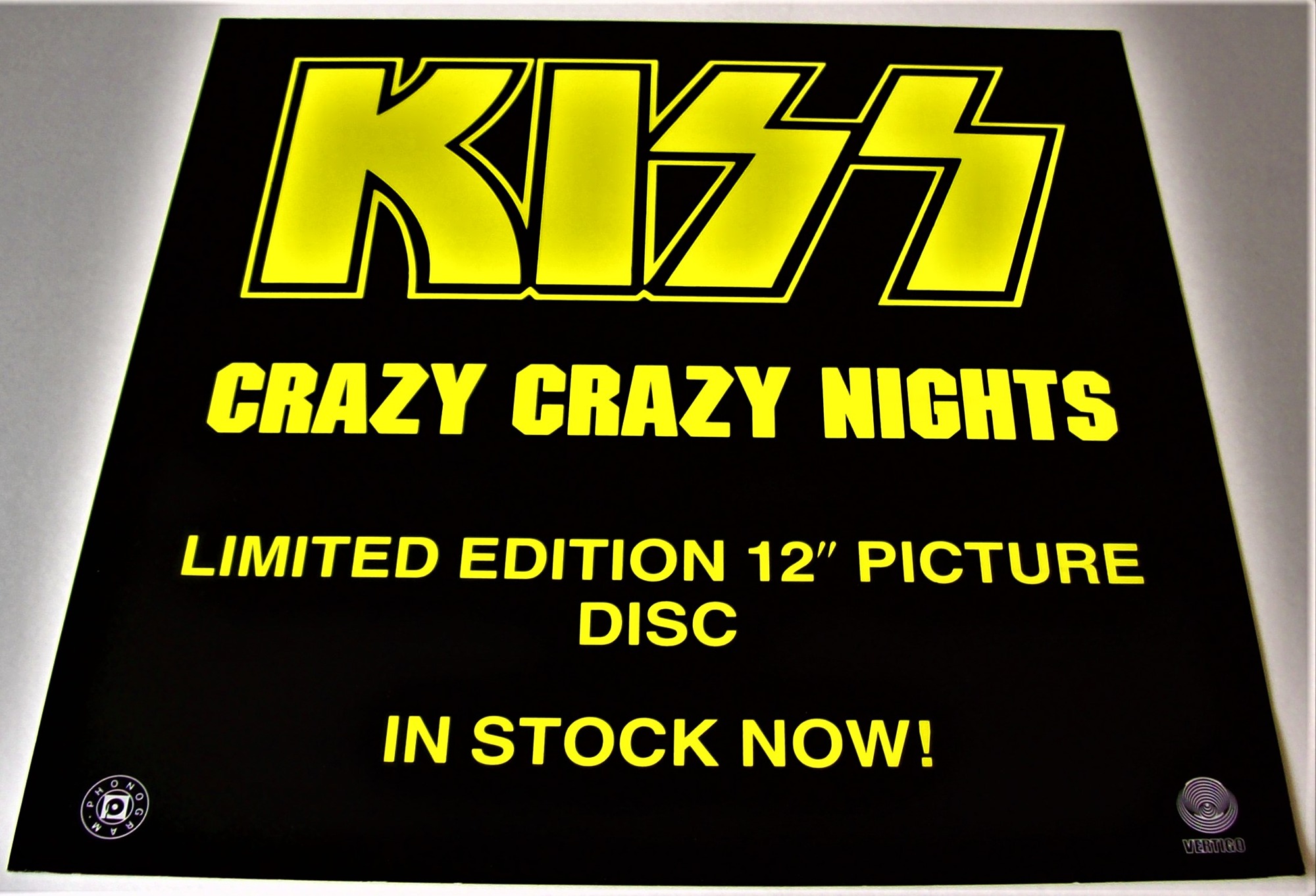 KISS U.K. RECORD COMPANY PROMO SHOP WINDOW CARD FOR THE PICTURE DISC SINGLE 'CRAZY CRAZY NIGHTS' 1987  2.JPG