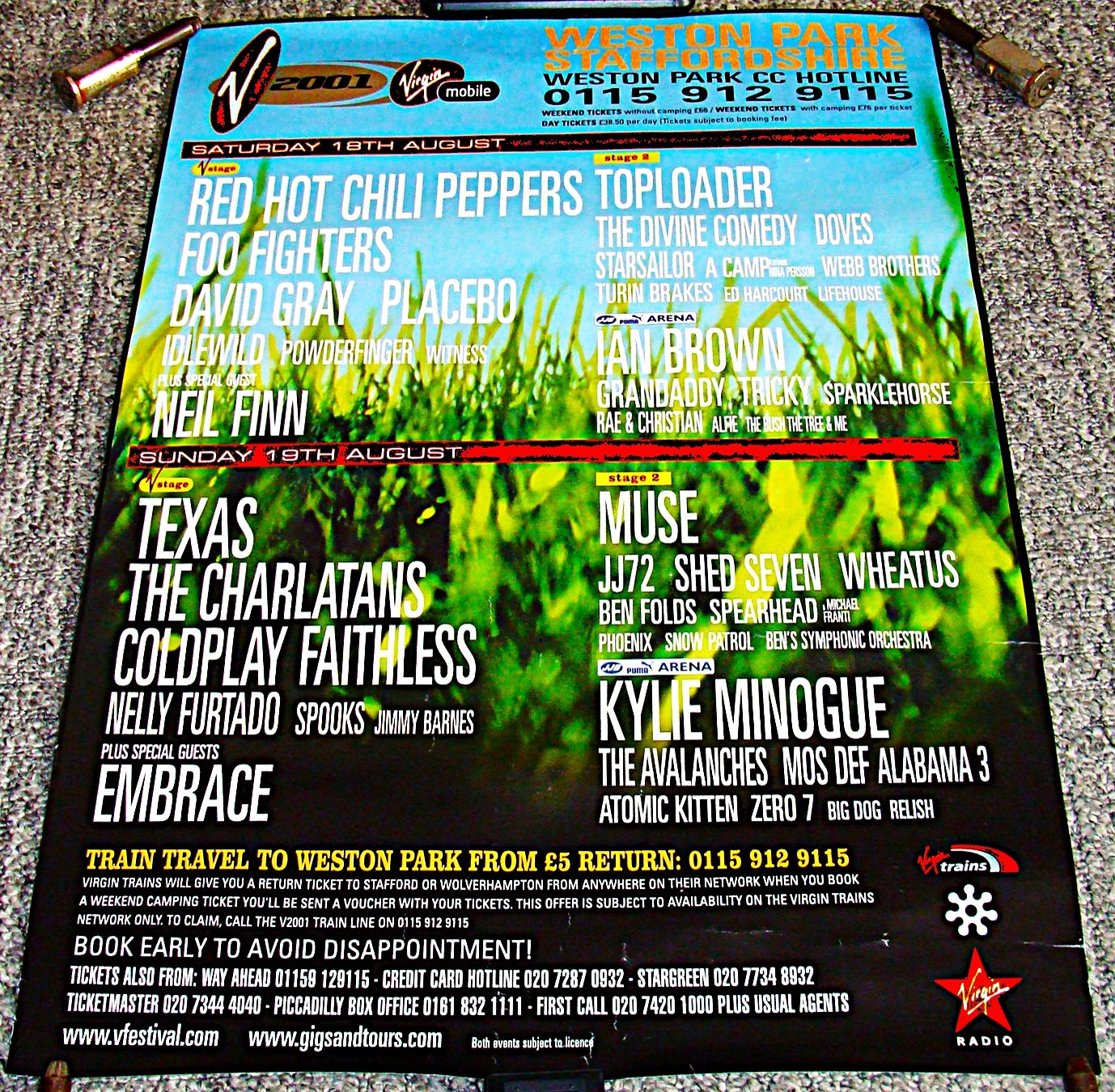 FOO FIGHTERS COLDPLAY MUSE KYLIE MINOGUE V 2001 FESTIVAL POSTER SMALL  1.JPG