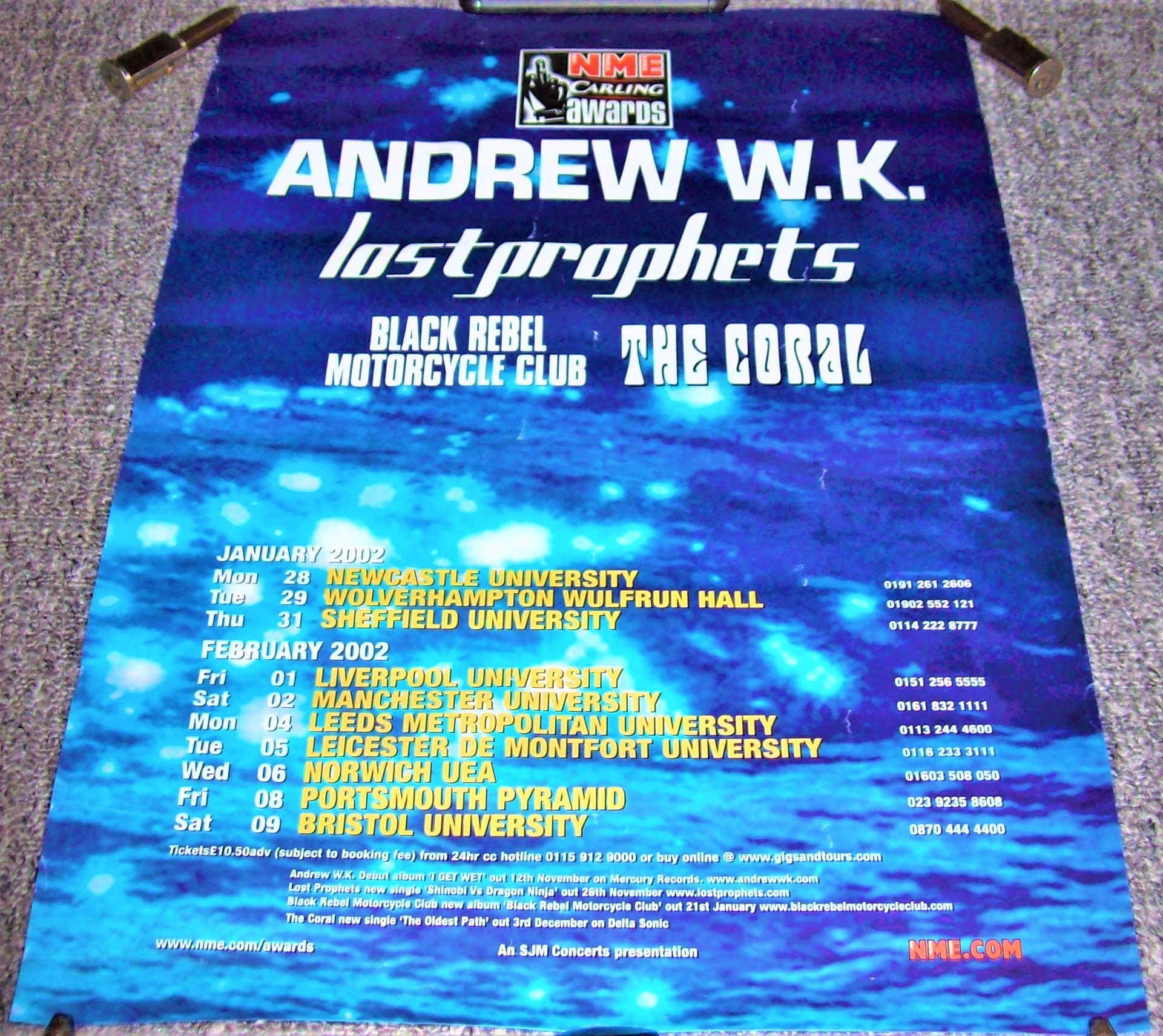 ANDREW W.K. LOSTPROPHETS THE CORAL N.M.E. CARLING AWARDS U.K. TOUR POSTER JAN-FEB 2002  3.JPG