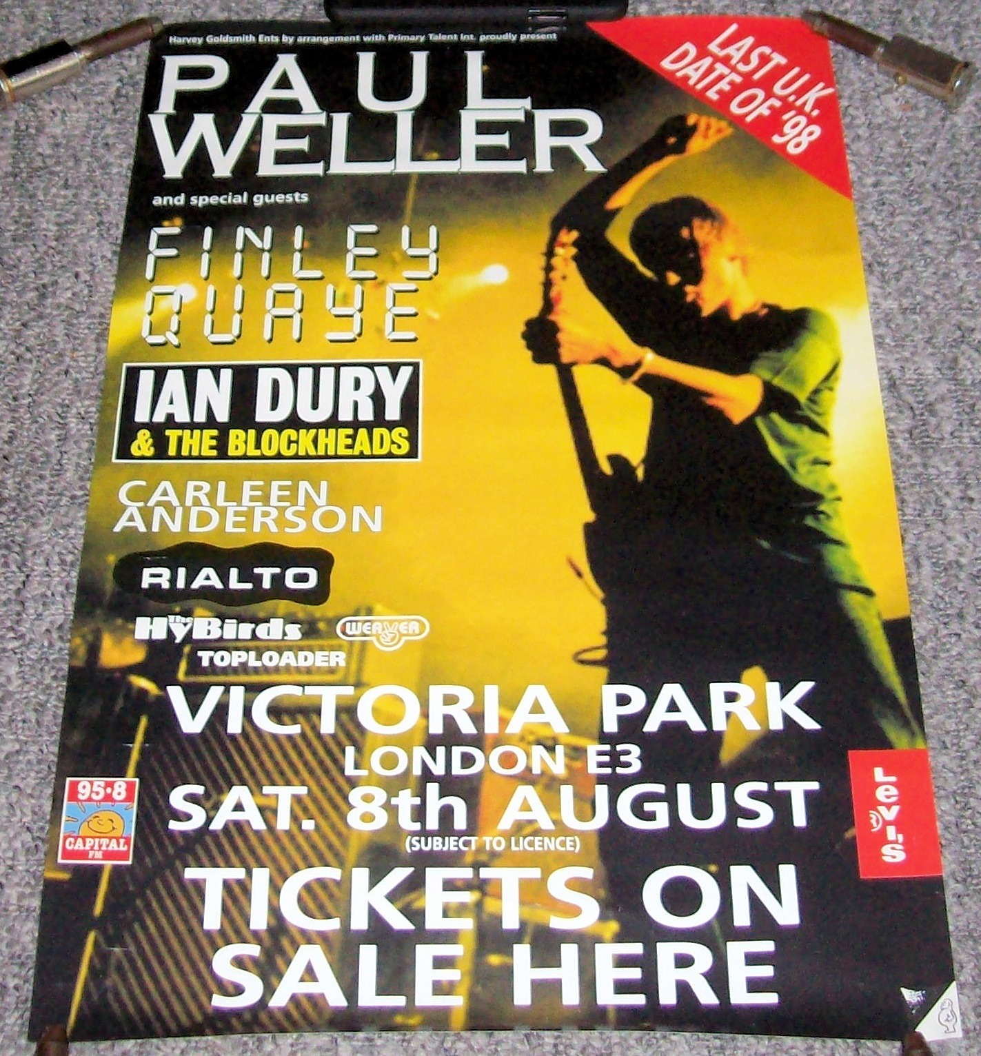 THE JAM PAUL WELLER IAN DURY AND THE BLOCKHEADS FINLAY QUAYE CONCERT POSTER SATURDAY 8th AUGUST 1998 AT VICTORIA PARK U.K. SMALL POSTER.JPG