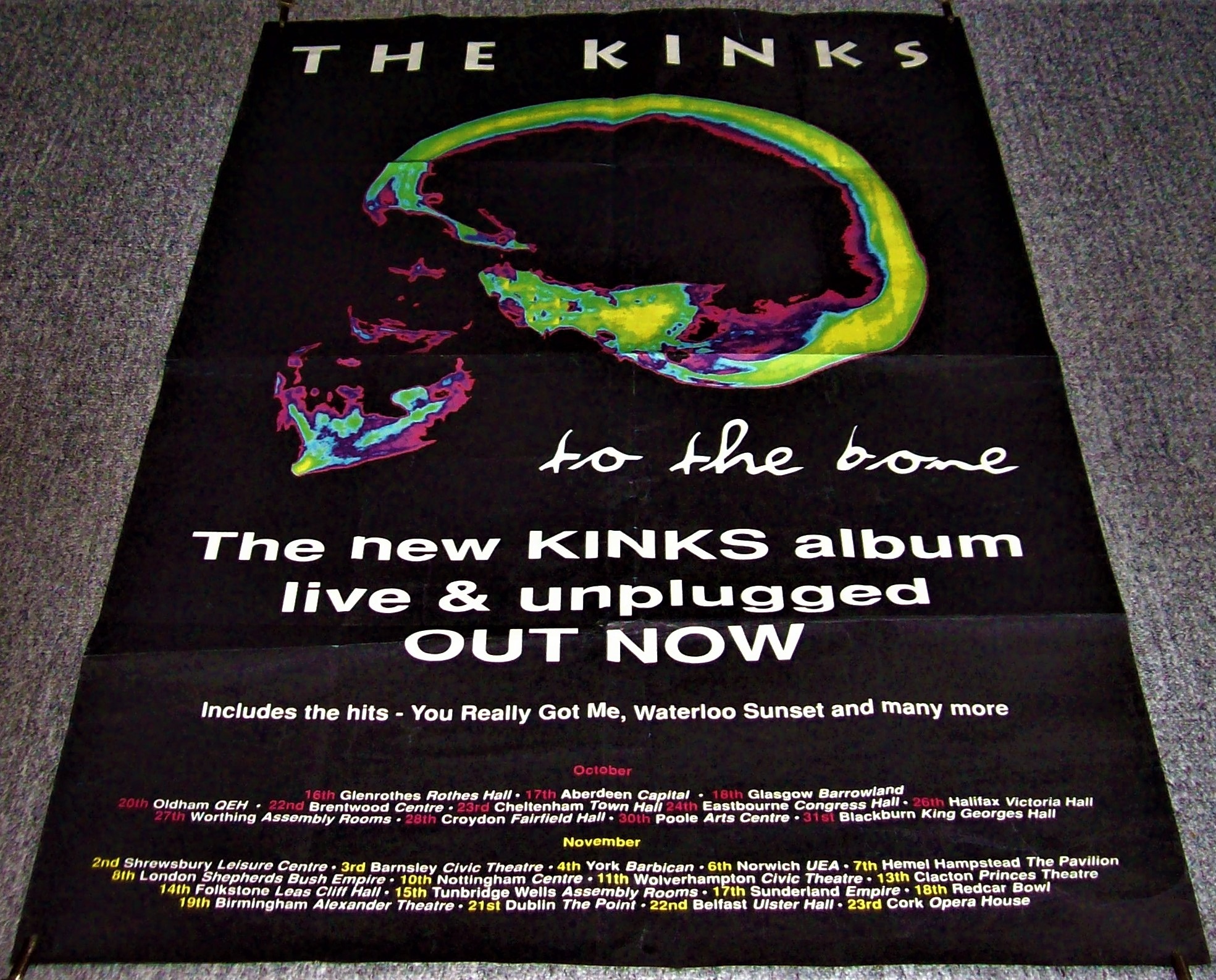 THE KINKS U.K. RECORD COMPANY PROMO & TOUR POSTER 'TO THE BONE' LIVE ALBUM 1994.JPG