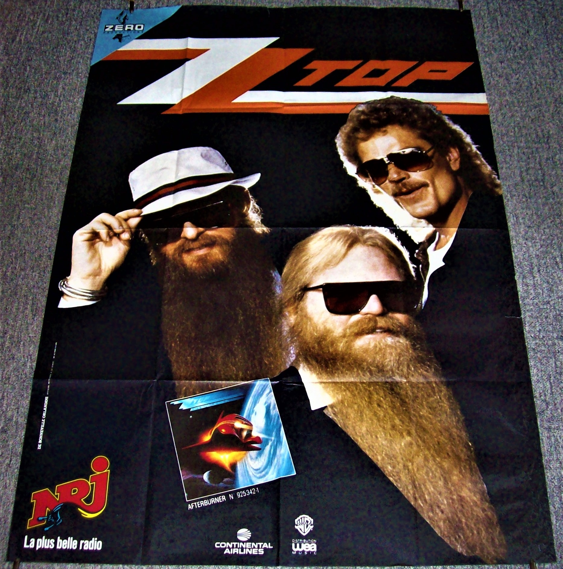 ZZ TOP FRENCH RECORD COMPANY PROMO POSTER 'AFTERBURNER' ALBUM 1985.JPG
