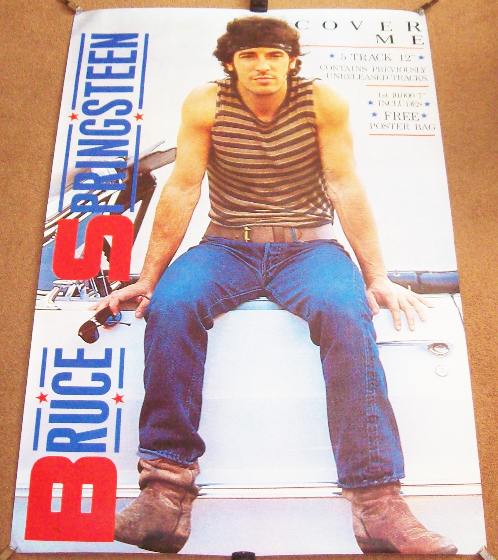 BRUCE SPRINGSTEEN U.K. RECORD COMPANY PROMO POSTER FOR THE RELEASE OF THE SINGLE &acirc;COVER ME&acirc; 1984.JPG