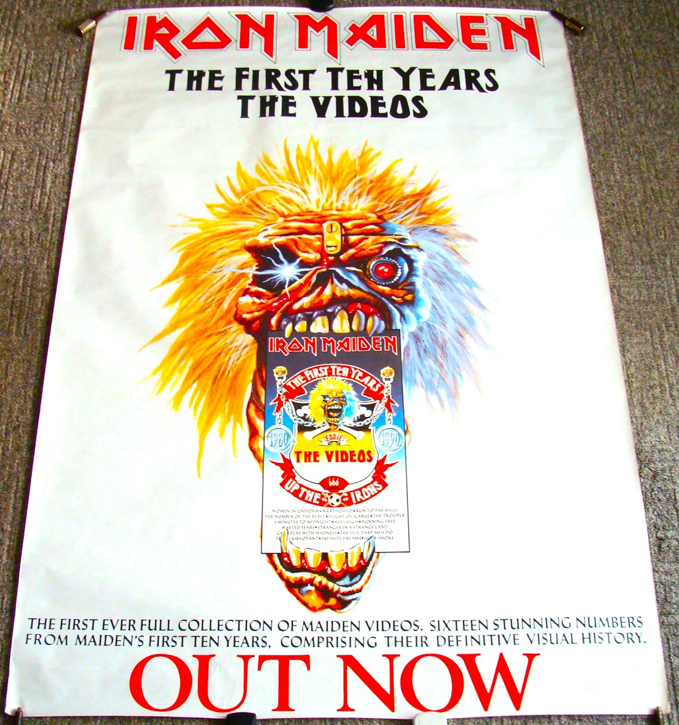 IRON MAIDEN U.K. RECORD COMPANY PROMO POSTER 'THE FIRST TEN YEARS-THE VIDEOS' 1990.JPG