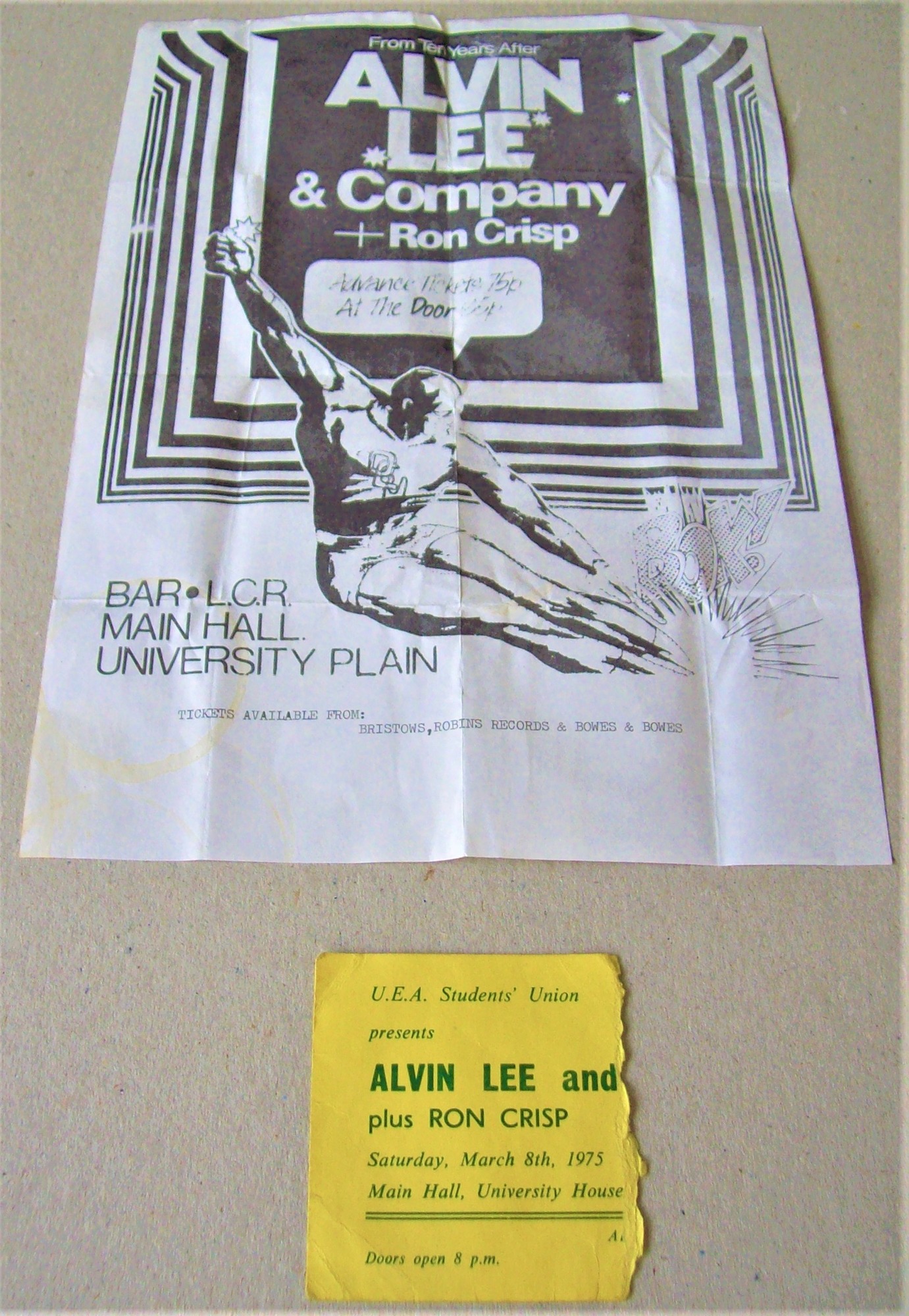 ALVIN LEE AND COMPANY CONCERT TICKET AND HANDBILL SATURDAY 8th MARCH 1975 UAE NORWICH.JPG