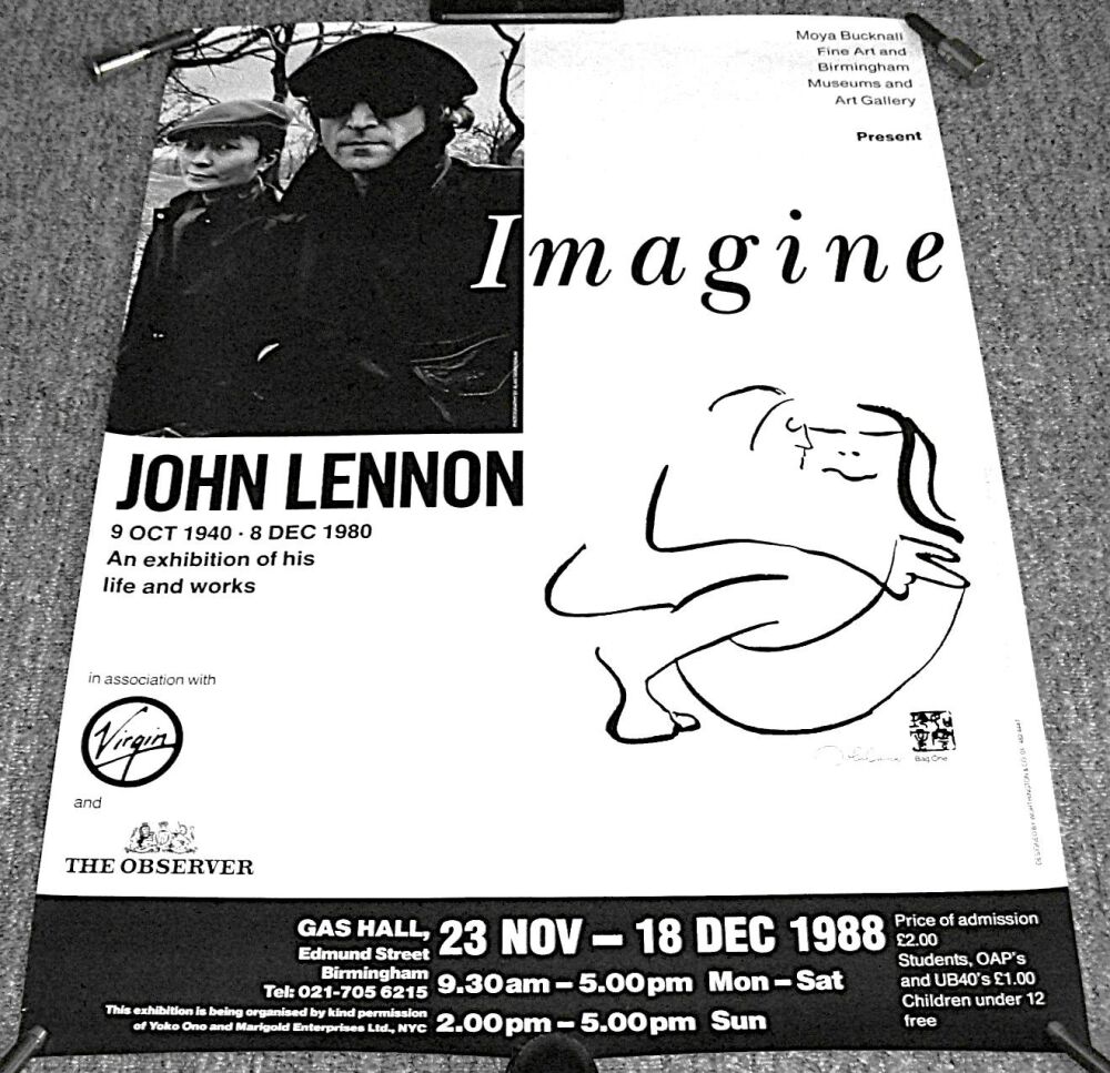 THE BEATLES JOHN LENNON EXHIBITION POSTER NOV-DEC 1988 GAS HALL BIRMINGHAM 