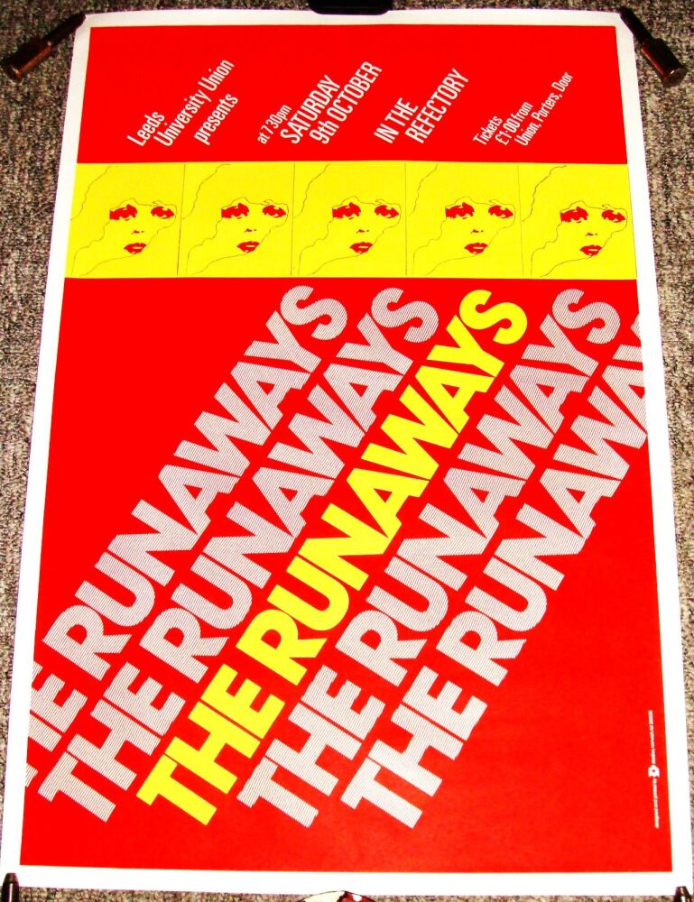 THE RUNAWAYS STUNNING RARE CONCERT POSTER SAT 9th OCT 1976 LEEDS UNIVERSITY