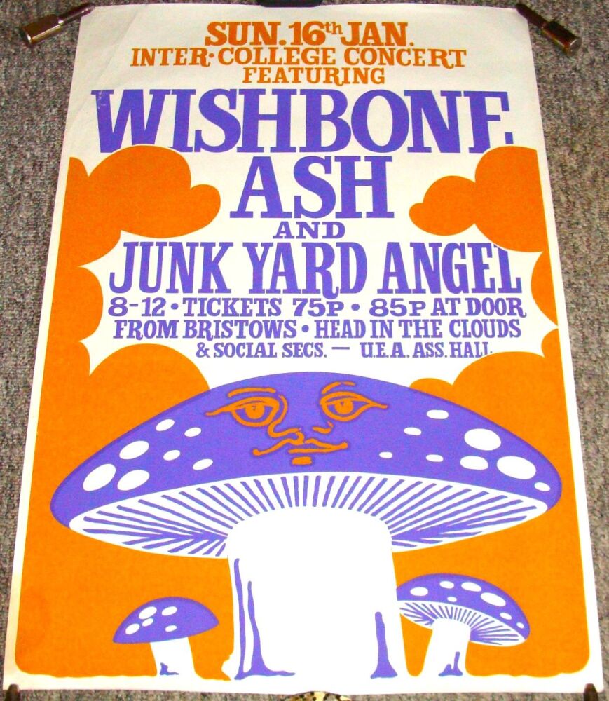 WISHBONE ASH STUNNING CONCERT POSTER SUN 16th JAN 1972 UNIVERSITY EAST ANGL