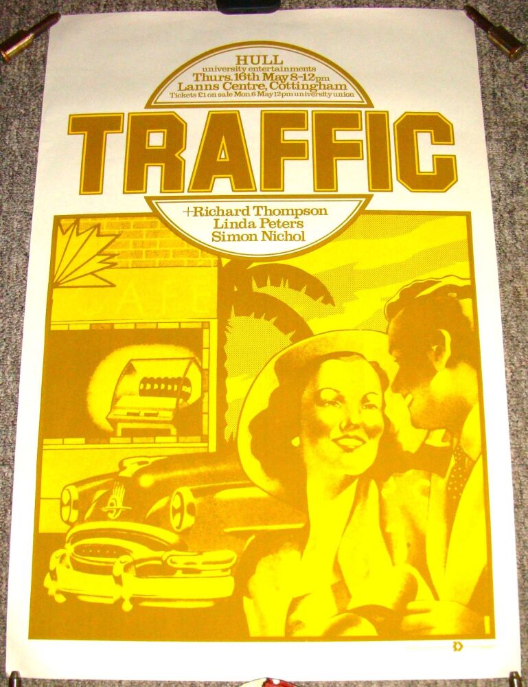TRAFFIC RICHARD THOMPSON SUPERB CONCERT POSTER THUR 16th MAY 1974 COTTINGHA