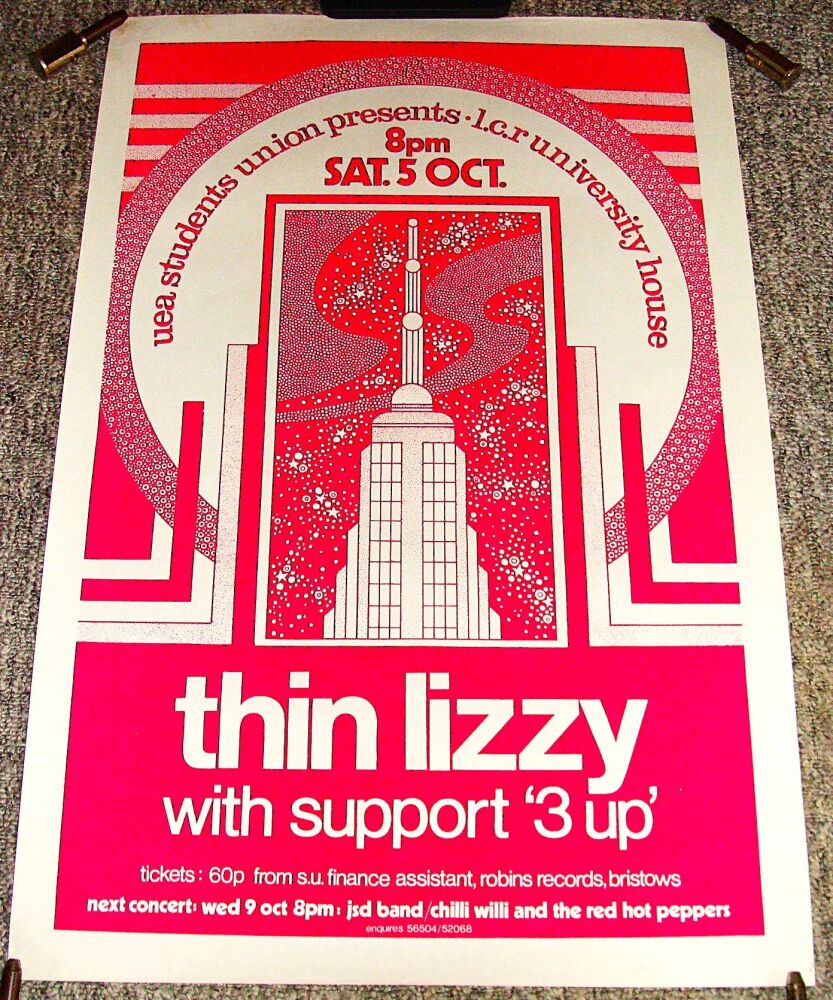 THIN LIZZY STUNNING CONCERT POSTER SAT 5th OCT 1974 UNIVERSITY EAST ANGLIA 