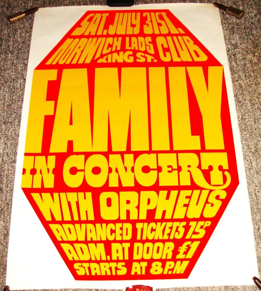 FAMILY ABSOLUTELY STUNNING CONCERT POSTER SAT 31st JULY 1971 LADS CLUB NORW