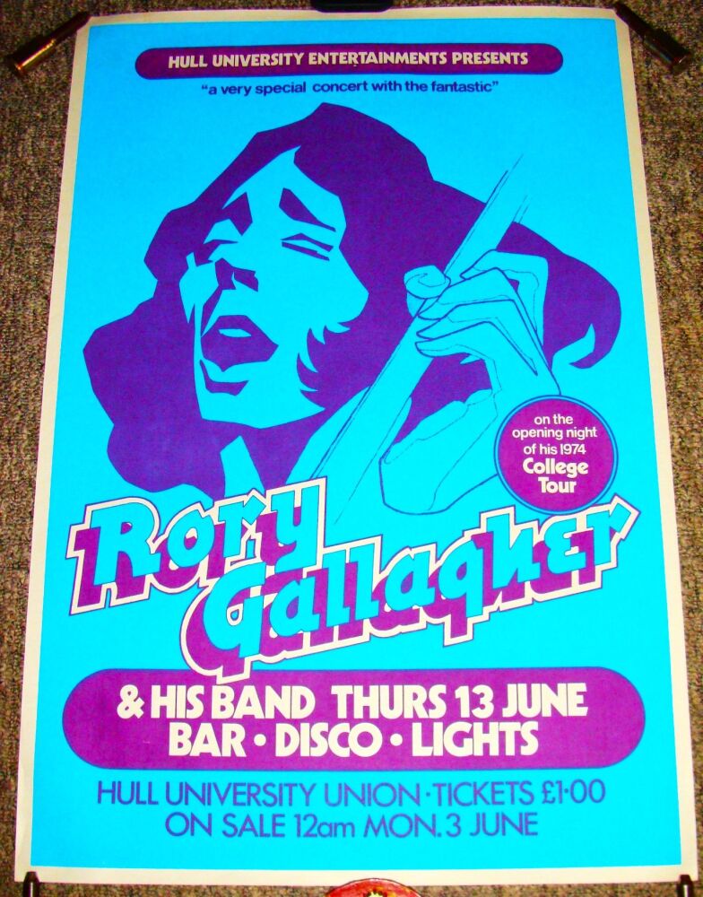 RORY GALLAGHER STUNNING RARE CONCERT POSTER THUR 13th JUNE 1974 HULL UNIVER