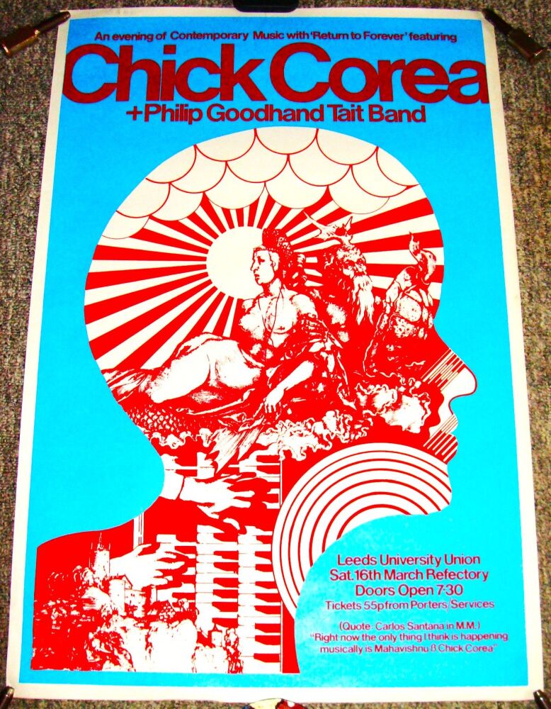 CHICK COREA STUNNING RARE CONCERT POSTER SAT 16th MARCH 1974 REFECTORY LEED
