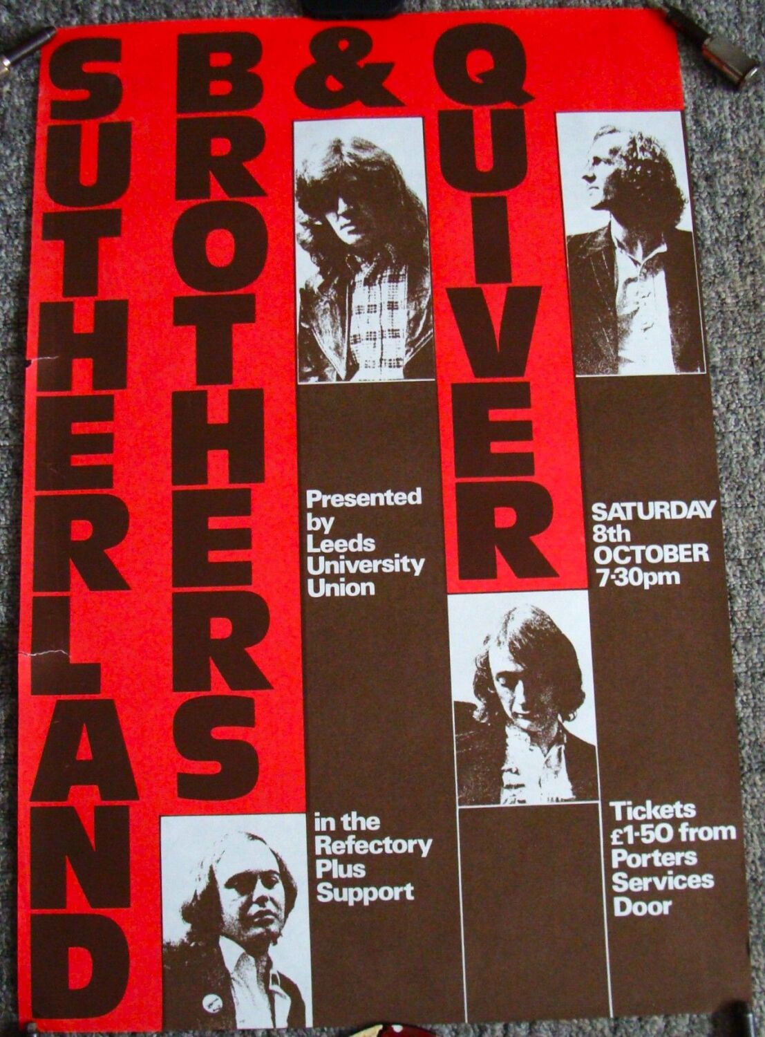 SUTHERLAND BROTHERS & QUIVER CONCERT POSTER SAT 8th OCT 1977 LEEDS UNIVERSI
