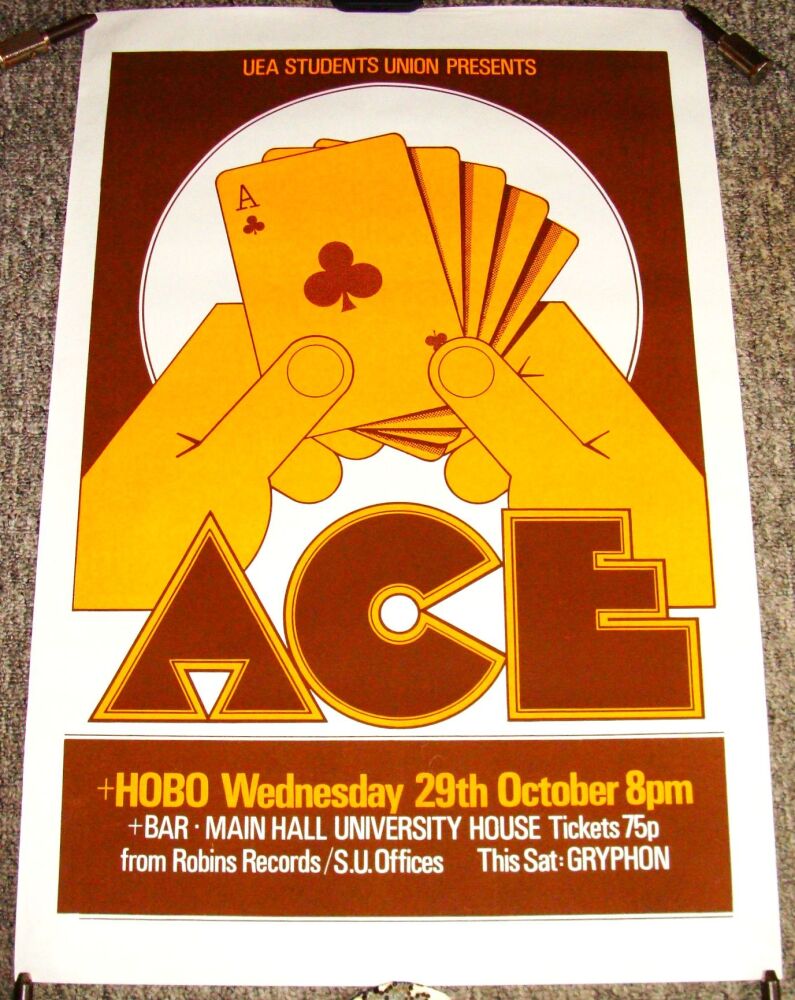 ACE HOBO GRYPHON STUNNING RARE CONCERT POSTER WED 29th OCT 1975 UEA NORWICH