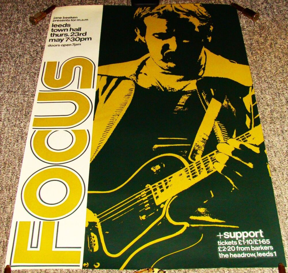 FOCUS REALLY STUNNING RARE CONCERT POSTER THUR 23rd MAY 1974 LEEDS TOWN HAL