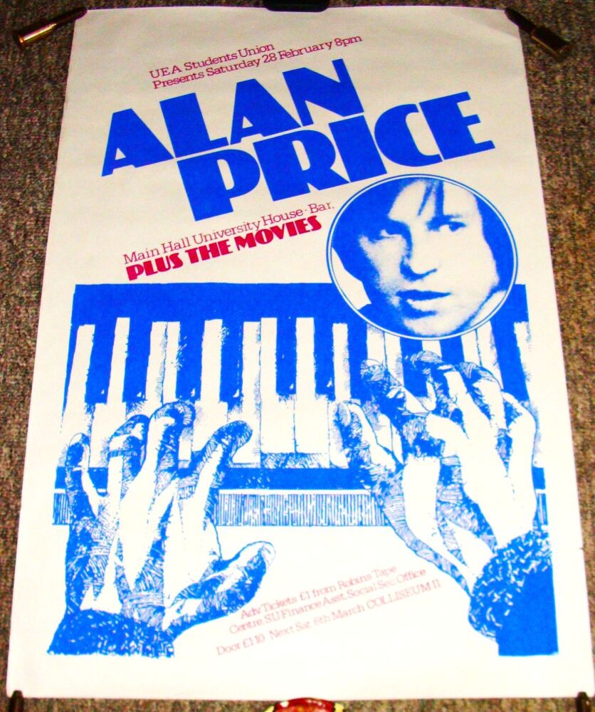 THE ANIMALS ALAN PRICE STUNNING CONCERT POSTER SAT 28th FEB 1976 MAIN HALL 